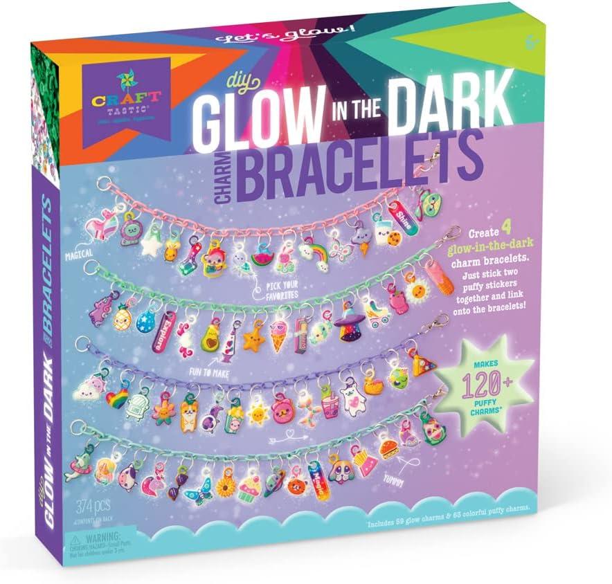 Craft-tastic DIY Glow in The Dark Charm Bracelets  Design 4 Customizable Bracelets with 120+ Easy-to-Make Puffy Sticker Charms  Creative Arts & Crafts Gift  Jewelry Making Set for Kids - Ages 6+