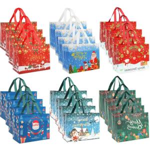 24Pcs Christmas Gift Bags, Christmas Tote Bags with Handles, Reusable Non-Woven Shopping Bags for Xmas Gifts Wrapping Holiday Party Supplies, 12.8"9.8"6.7", Christmas Bags 24 pcs