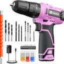 12V Cordless Drill Set with LED Light, 118-Piece Pink Home Tool Kit, Electric Drill Driver with 180 Inch-Pounds Torque (pink-1)