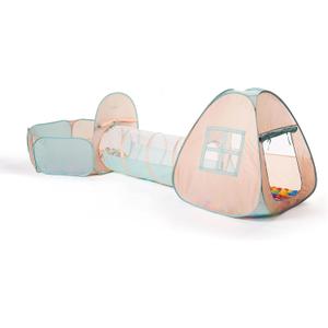 UTEX 3 in 1 Pop Up Play Tent with Tunnel, Ball Pit for Kids, Boys, Girls, Babies and Toddlers, Indoor/Outdoor Playhouse (Orange Pink/ Red Green)