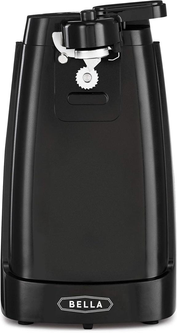 bella Electric Can Opener and Knife Sharpener, Removable Cutting Lever, Cord Storage, Stainless Steel Blade, Black (One Size)
