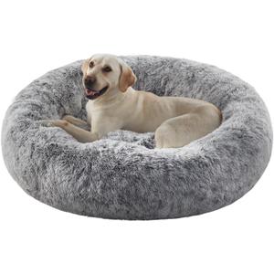 Bedsure 45-Inch Calming Donut Dog Bed for Extra Large Dogs – Faux Fur Fluffy Round Pet Bed with Removable Washable Cover, Dark Grey, Fits up to 120 lbs Pets (Dark Grey, XL)