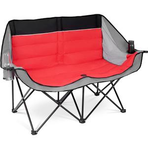 Byliable Double Camping Chair Outdoor 2-Seater Oversized 2 Person Portable Folding Lawn Chair with Cup Holders & Mesh Storage Pocket for Picnic, Camping, Beach, Sports, Hiking
