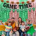 2 x Wavy Green and Bronze Tinsel Foil Fringe Curtains Photo Booth Props for Football Party Decorations,Super Bowl Sunday Party Decorations(2pcs 3.2ftX6.6ft)