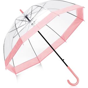 Clear Bubble Umbrella 46 Inch Automatic Open See Through Umbrella for Wedding Outdoor (Pink)