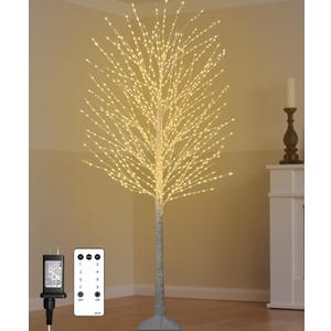7FT Lighted Birch Tree with 1200 LED Warm White Lights, 8 Twinkle Modes, Timer, Dimmable Artificial Light Up Twig Christmas Tree for Indoor Outdoor Xmas Holiday Party Decor