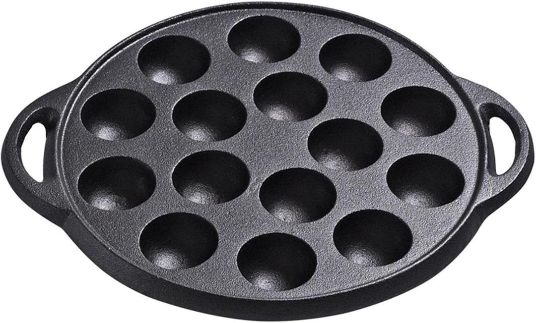 Cast Iron Pancake Pan, Non-Stick Takoyaki Pan with 15 Holes, Escargot Plate for Snails and Meatballs, Poffertjes Dutch Pancake Pan Takoyaki Maker for Home Kitchen(SIZE:Pan Only)