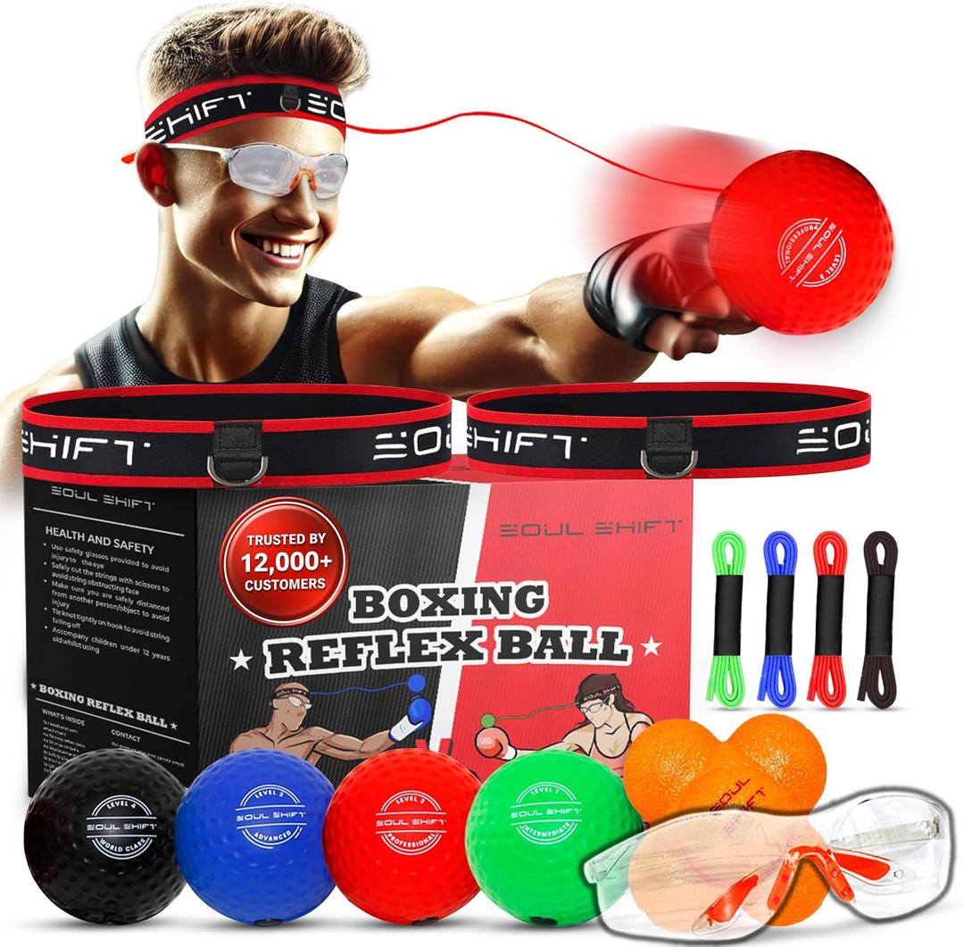 Soul Shift - Boxing Reflex Ball Dual Competition Set | 2 Adjustable Headbands + 2 Training Balls + App Included | Speed, Agility & Hand-Eye Coordination for Adults & Kids | MMA Training Equipment