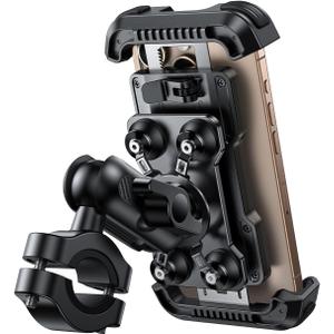 Lamicall Motorcycle Phone Mount Holder - [Metal Extension Arm] [Dual Vibration Dampener] Bike Cell Phone Mount, Bicycle Handlebar Phone Clamp, Gifts for iPhone 16 15 14 Pro Max, 4.7-6.7" Phones