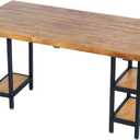 MBQQ Rustic Iron Office & Dining Table Legs with Shelves - Heavy Duty Metal, 28' Height, 17.7' Length, 9.8' Width - Industrial Modern Style - DIY Butcher Block