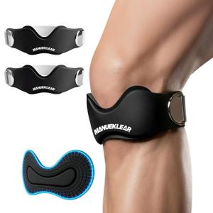 MANUEKLEAR V-Shaped Patella Bands, Adjustable Flex Wrap Patellar Tendon Support Strap for Men Women, Silicone Patella Knee Straps Suitable for Pain Relief Running Hiking Basketball (2pcs) (Black)