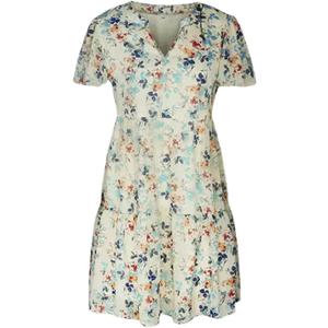 Women V-Neck Short Sleeve Loose Dress Chic Floral Printed A-LINE Pullover Short Dress (M, White Floral)