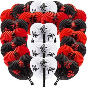 Jetec 20 Pieces Chinese New Year Fans Red Chinese Decorations Character Folding Oriental Handheld Paper Japanese Fans for 2025 Lunar Snake Festival Wedding Summer Party Supply Decor