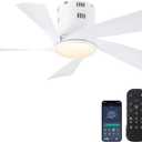 36" Flush Mount Ceiling Fan - White Low Profile Ceiling Fans with Lights and Remote/APP, 6 Speeds and Reversible 5 Fan Blades, Indoor Modern Ceiling Fan LED Light for Bedroom, Small Spaces
