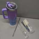 40 oz Shiny Tumbler with Handle and Straw,Stainless Steel Tumbler with Lid and Straw,Insulated Travel Mug(Cold for 34 Hours),Water Bottle for Iced Tea,Coffee (Purple)