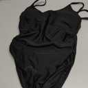 LASLULU Women's One Piece Swimsuits Sexy Halter Low Back Slimming Bathing Suit Tummy Control Swimsuit (Black, Medium)