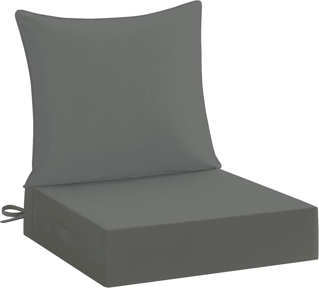 downluxe 24x24 Outdoor Chair Cushions, Waterproof Fade Resistant Patio Furniture Cushions with Handle & Removable Cover, Deep Seat Outdoor Cushions for Sofa, Couch and Patio Chairs, Dark Grey