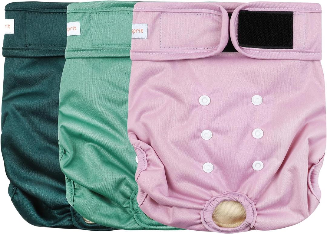 Langsprit Washable Female Dog Diapers (3 Pack) - No Leak Reusable Diapers for Doggy Female in Period - Highly Absorbent Dog Heat Panties with Adjustable Snaps Black M Size (Solid Color-ZLQ)