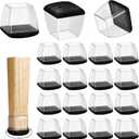 16 Pack Chair Leg Floor Protectors for Hardwood Floors, Round Rubber Furniture Sliders, 360°Felt Pad Bottom Wrapped Thickening Silicone Furniture Legs Caps Covers(Square,Clear-Black-L Plus)