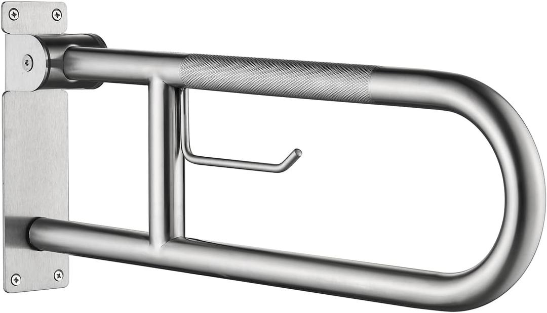 29-Inch Flip-Up Stainless Safety Flip-Up Bathroom Grab Bar with Integrated Toilet Paper Holder, Wall Mounted Support for Handicapped or Elderly Toilet Handrails Hand Grips Handle Shower Assist Aid (29inch)