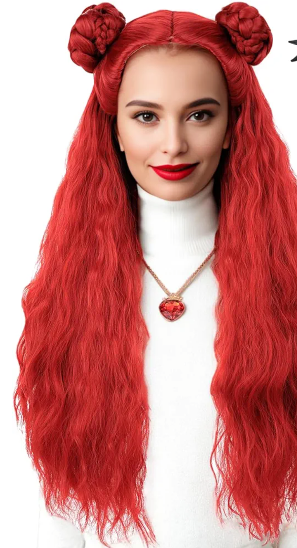 Tongtta Long Wavy Red Heat Resistant Synthetic Cosplay Wig with Braided Buns Halloween Costume Women Wig for Party (24 Inch) Tongtta Long Wavy Red Heat Resistant Synthetic Cosplay Wig with Braided Buns Halloween Costume Women Wig for Party (24 Inch)