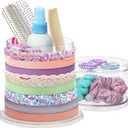 Stackable Clear Plastic Hair Accessory Organizer Set | Round Headband and Hairbrush Holder Stacks on The Storage Containers with Tray LidStackable 2-Tier Cylinder Organizer