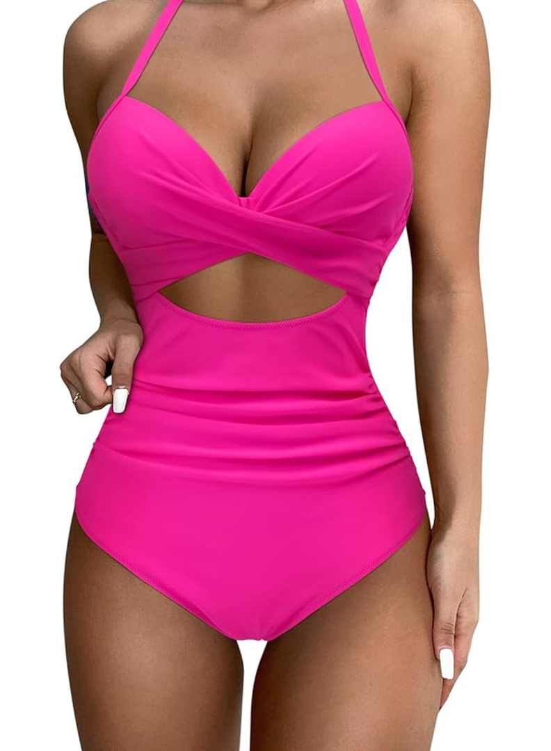SUUKSESS Women Wrap Cut Out One Piece Swimsuit High Waisted Monokini Bathing Suit M