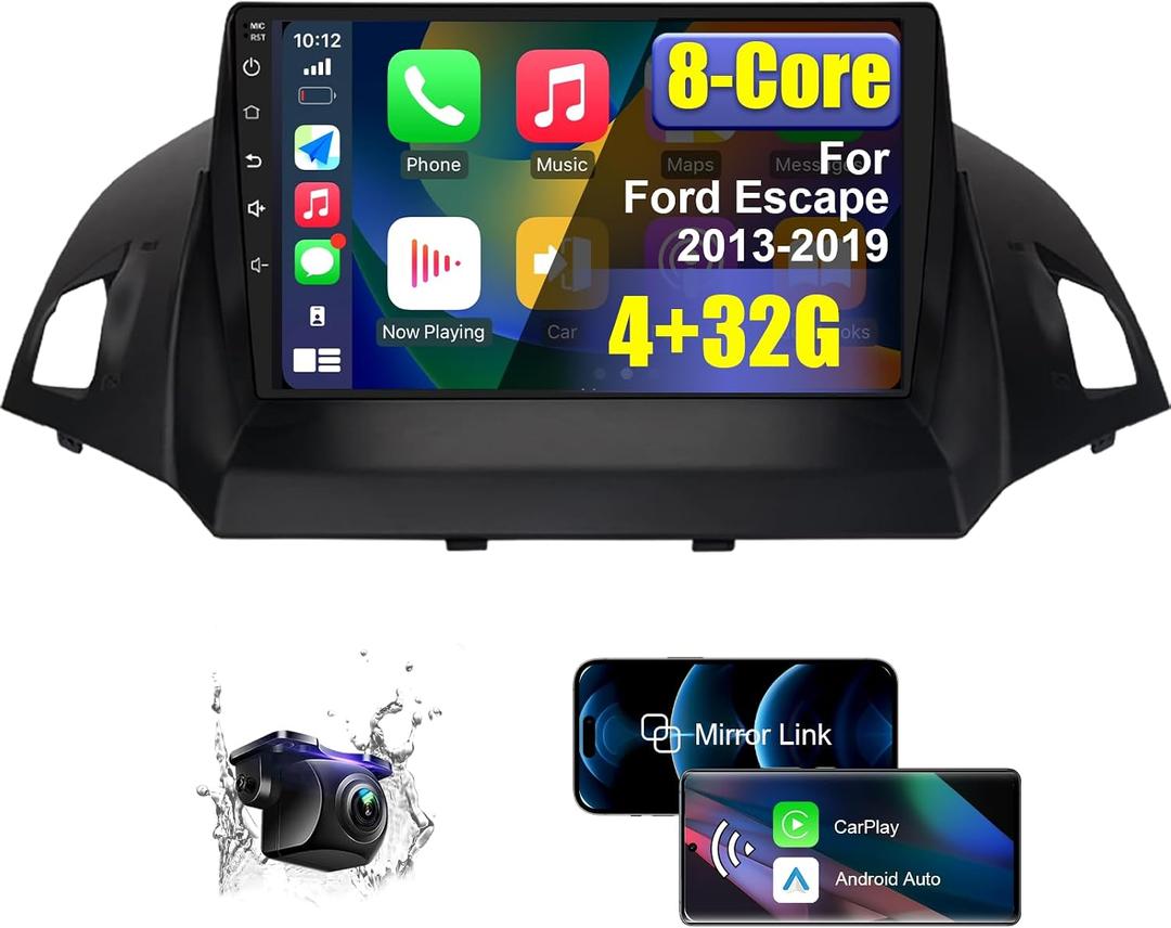 4+32G T8 8 Core for Ford Escape 2013 2014 2015 2016 2017 2018 2019 Car Radio Stereo with Wireless Carplay Android Auto, 9" HD Touchscreen Android 12 Car Radio with Backup Camera Bluetooth AM/FM/RDS