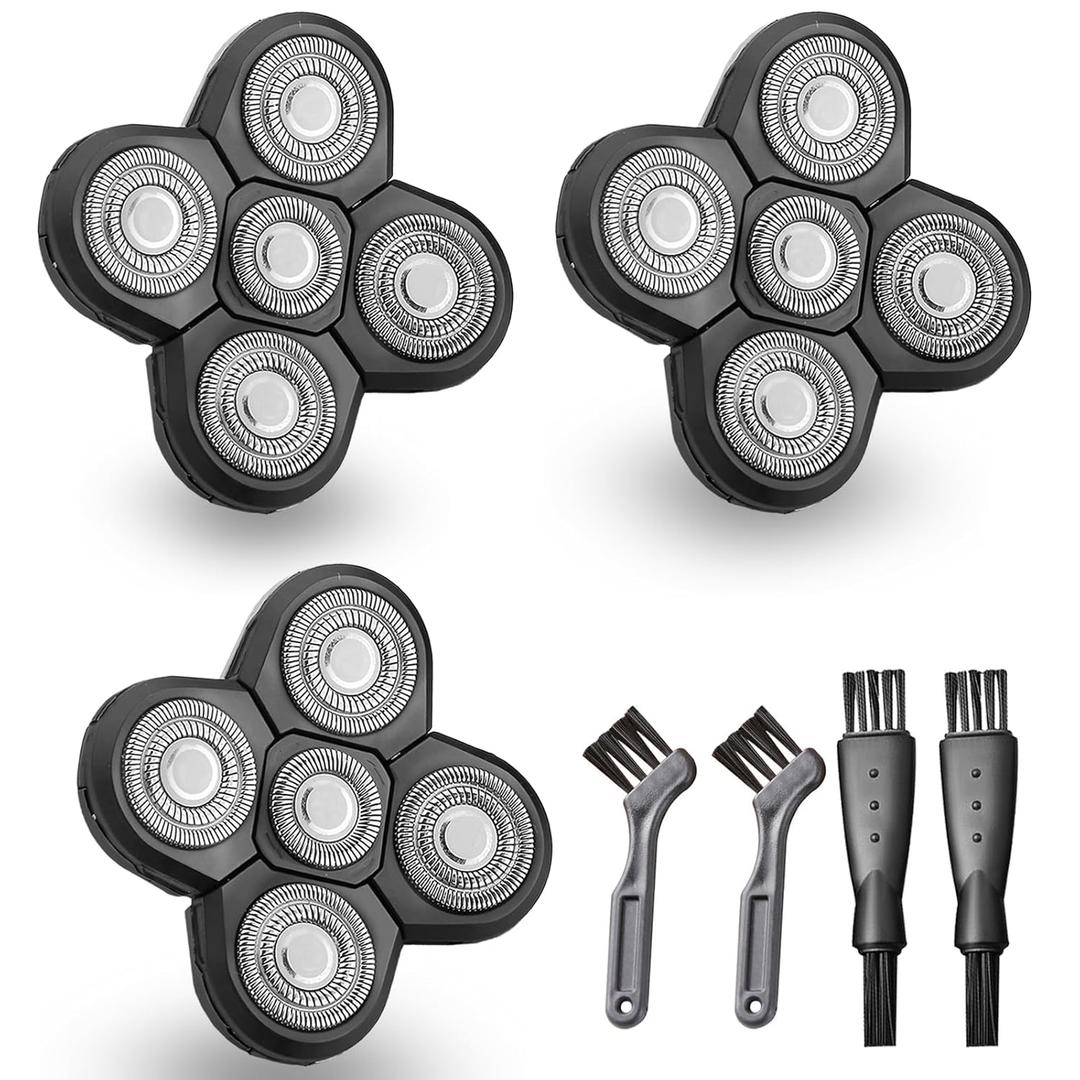 3Pcs 5 Head Shaver Replacement Blades for Freebird Head Shaver, Universal 5 Blades Shaver Replacement Heads for Electric Razor Shaver Head, Bald Men Freedom Grooming Head and Face, Black (1 Count (Pack of 3))