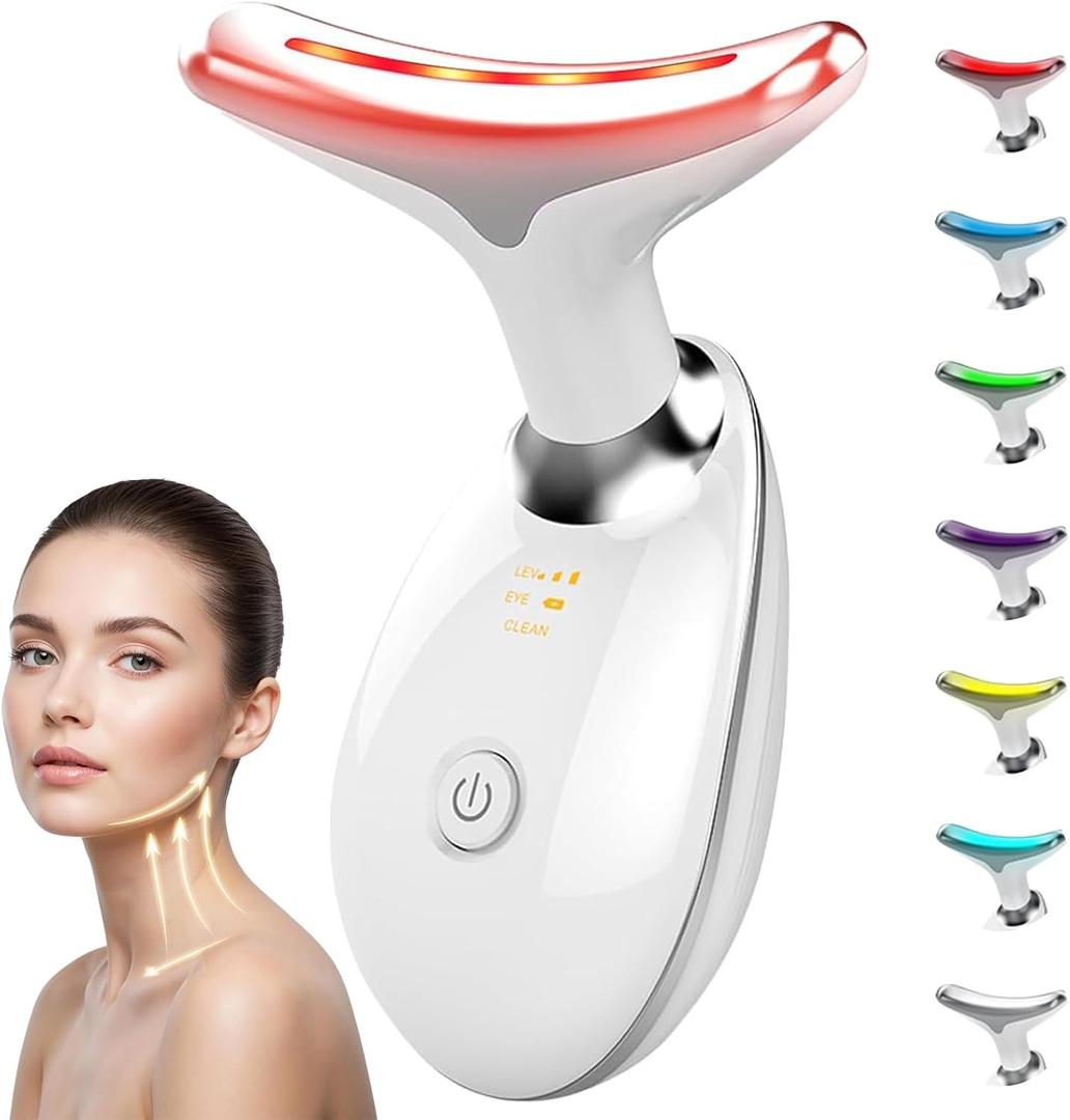Facial Massager, 7 Color Face and Neck Massager for Skin Care at Home, Portable Beauty Skin Care Tools, White