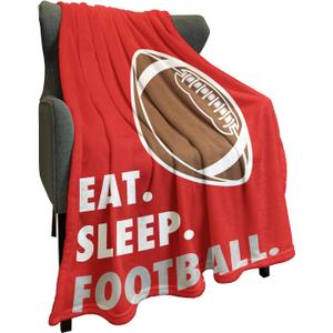 HommomH Sports Fleece Blanket 40" x 50" Eat Sleep Football Red Lightweight Fuzzy Cozy Soft Warm Throw for Man Boy Teen, Air Conditioning