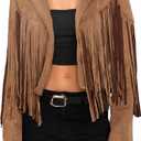 MakeMeChic Women's Faux Suede Tassel Cowgirl Motorcycle Coats Western Fringe Jackets 70s Hippie Costume Brown Small