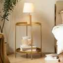 TeoKJ 2 Tier Gold Side Table, Folding Round Metal End Table Small Nightstand with Two Removable Tray for Bedroom Living Room Small Spaces Bedside Gold