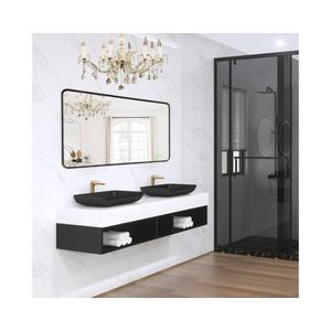 Black Bathroom Mirror 30x48in, Metal Framed Rounded Rectangle WallTempered Glass, Anti-Rust Frame, Hangs Horizontal or Vertical, HD Reflection Clarity