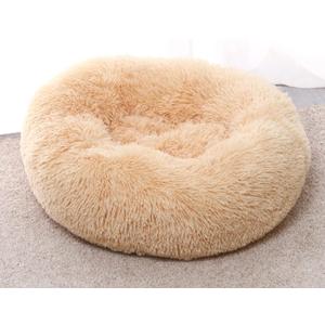 Pet Plush Donut Bed, Puppy Cushion Nest Sleeping Bed, Small Dog and Cats Calming Warm Cuddler Soft Bed, Non-Slip, Machine Washable,Beige,70cm