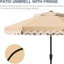 9FT Patio Umbrella with Fringe,Tassel Umbrella with Push-Button Tilt | UPF 50+ & Rust-Resistant Fiberglass Frame for Patio, Pool,Garden,Yard(Khaki)