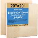 Unfinished Birch Wood Canvas Panels Kit, Falling in Art 2 Pack of 20 x20’’ Studio 3/4’’ Deep Cradle Boards for Pouring Art, Crafts, Painting, and More