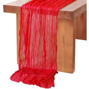 MODFUNS Gauze Cheesecloth Table Runner Red Boho Table Runners 36" X10ft Cotton Cheese Cloth Runners 120 Inch Wedding Runner for Table Vintage Gauze Centerpiece for Party Banquet Wedding Ceremony