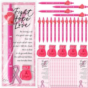 20 Sets Breast Cancer Awareness Gifts,Pink Ribbon Ballpoint Pens,Boxing Glove Lapel Pins, Motivational Cards with OPP Bags,Breast Cancer Favors for Fighters Women Survivor, Charity Events