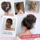 2PCS Messy Bun Hair Piece Tousled Updo with Tendrils Wavy Curly Hair Bun Scrunchies Ponytail Extension Elastic Band Hairpieces For Women (Dark Brown Mix Light Auburn)