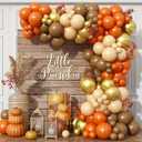 Fall Thanksgiving Balloon Garland arch kit - 140Pcs Autumn Balloon Arch with Burnt Orange Balloons Light Brown Nude Gold Balloons for Friendsgiving Fall Harvest Little Pumpkin Party Decorations