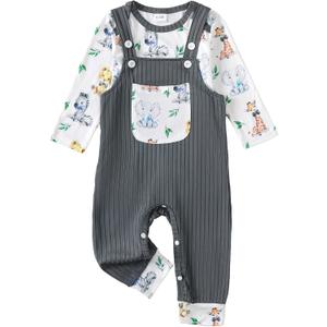 Baby Boy Clothes Fall Winter Newborn Boy Outfits 0 3 6 9 12 18 24 Months Overalls Infant Baby Boys Clothes (Grey)