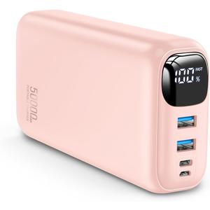 Portable Charger 50000mAh Power Bank - 22.5W Fast Charging External Battery Pack, LED Display USB-C Portable Cell Phone Charger for iPhone 16/15/14/13 Pro, Android, Samsung Galaxy, Etc(Pink)
