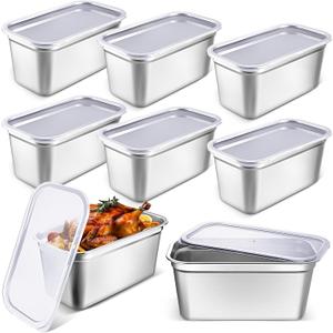 8 Pcs Stainless Steel Food Storage Containers with Lids 1/3 Size Hotel Pans Chicken Food Grade Pans Metal Meal Food Containers for Restaurant Stackable Kitchen Freezer Buffet, (6 Inch Deep)