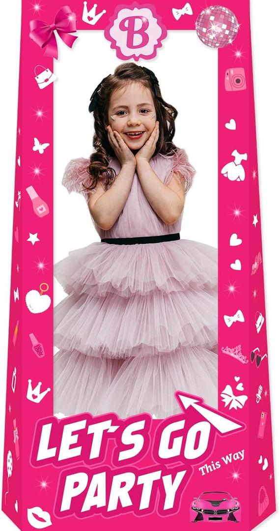 Hot Pink 4.5ft Tall Life Size Stand-in Cardboard Doll Photo Booth Props for Girls Birthday Party Decorations Pink Princess Doll Theme Decor Photoshoot Let's Go Party Supplies(53.9 * 39.3inches)