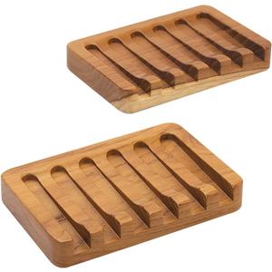 2PCS Self Draining Soap Dishes by HTB, Teak Wood Soap Holder, Soap Saver for Shower, Bathroom, Bath Tub, Kitchen Sponges, Easy Dry Extend Soap Life