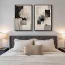 Large Framed Neutral Abstract Floral Wall Art, Set of 2 Black and Beige Modern Canvas Prints Paintings Artwork for Walls, Minimalist Pictures for Living Room, Dining Room, Bedroom Wall Decor 24x36 In, 24" W X 36" H X 2pcs