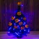Sunnyglade 21.6 30 LED Halloween Black Spooky Tree Glittered with Purple Lights & 12 Pumpkin Decorations,Battery Powered for Halloween Indoor Tabletop Decoration