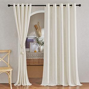 NICETOWN Natural Linen Room Divider Curtains for Bedroom, Grommet Flax Linen Burlap Semi Sheer Window Drapes Privacy with Light Filtering for Patio Door/Bedroom, W68 x L84, 2 Pieces