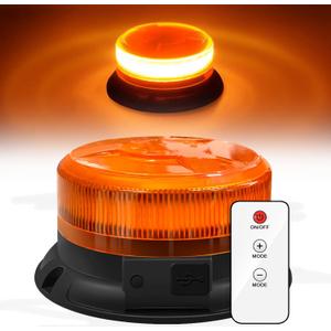 AnTom Remote Control Wireless Strobe Lights, Waterproof Rechargeable LED Battery Powered Beacon Light with Strong Magnetic Base, Vehicle Emergency Flashing Warning, Amber